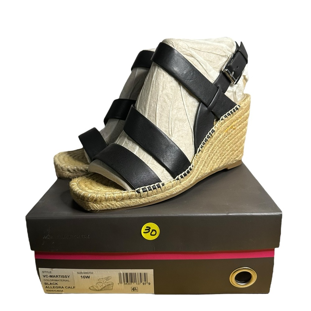 Vince Camuto Martissy Black Allegra Leather Espadrille Wedge Sandals Women’s 10W